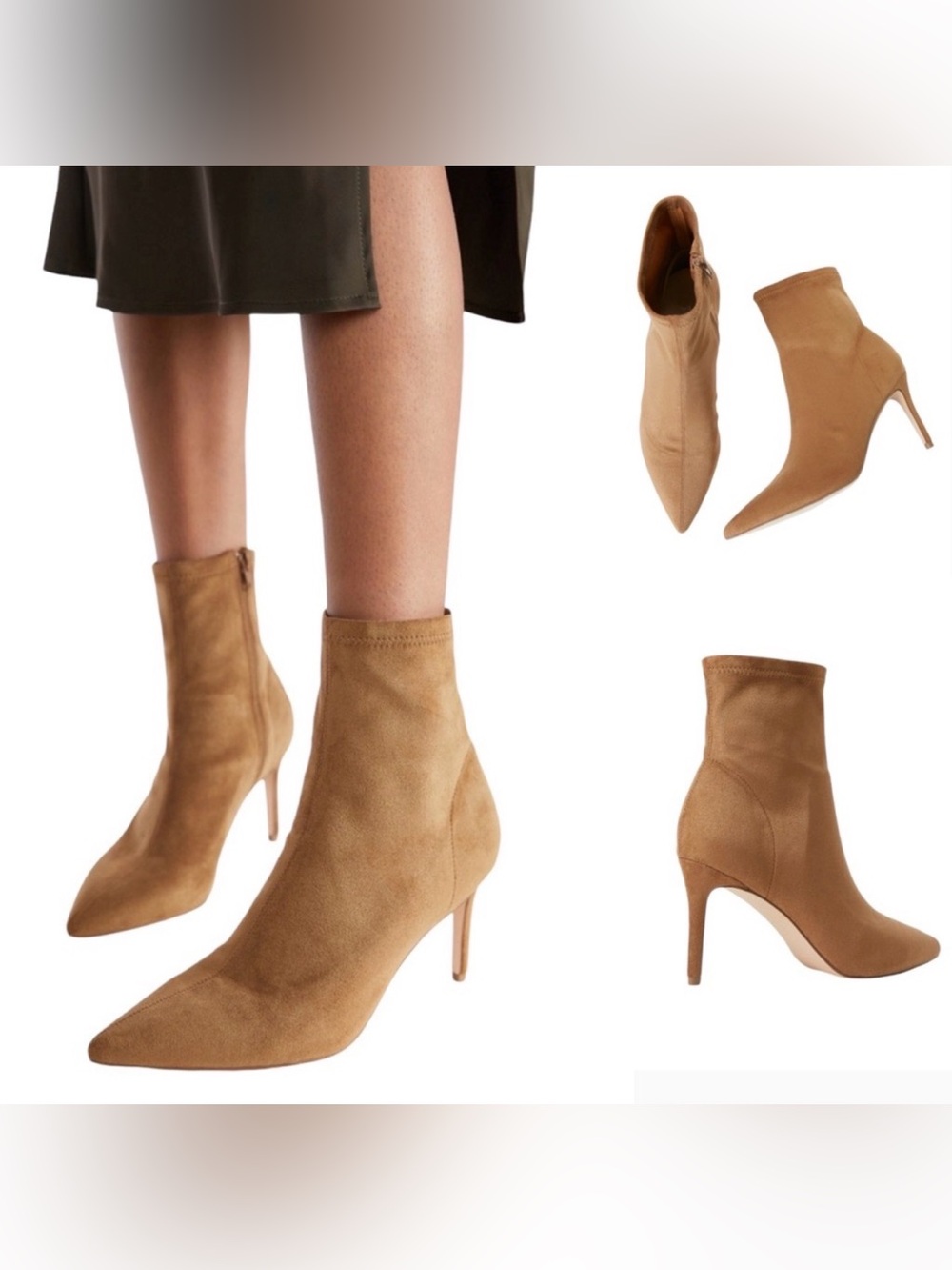 Khloy stretch tan brown heeled booties size 10